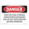 Signmission OSHA Danger Sign, 3.5" Height, 5" Width, High Voltage Storage Capacitors Discharge, Landscape OS-DS-D-35-L-1960 - alternate 1